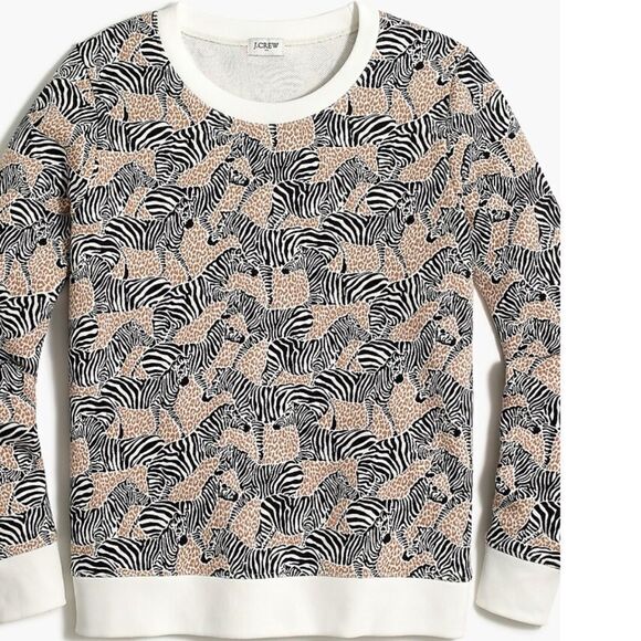 NWT J. Crew Safari Zebra Giraffe Print Crewneck Cozy Sweatshirt AP666 XS - Picture 2 of 7